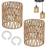 Lampada Paralume Rattan Retrò Boho - 2 Pezzi, Larghezza 15 cm, E27 E14, per Lampadario, Soffitto, Tavolo e Terra