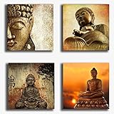 Quadri Moderni 4 pezzi BUDDHA Etnico buddismo Stampa su Tela CANVAS Arredamento Arte astratto XXL Arredo soggiorno salotto camera da letto cucina ufficio bar ristorante (4 pezzi 30x30 cm cad.)