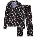 Peanuts Snoopy Pigiama Donna Lungo Manica Set Pigiami Classico Bottone Giù Carina Abbigliamento da Casa Regali per Lei (S, Nero)