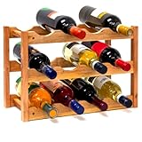 AviliaHome Portabottiglie Vino in Bambù 12 Bottiglie - 3 Ripiani Salvaspazio & Design Ecologico, Compatto 42x21x28cm- Montaggio Facile & Veloce - Perfetto per Cucina, Cantina, Soggiorno