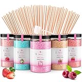 Misskandy® Zucchero per Zucchero Filato (5x300 gr) - Set di 5 Gusti (Fragola/Cola/Mela/Marshmallow/Lampone) - Aromi e Colori Naturali - 50 Bastoncini + Cucchiaio Misuratore - MADE IN FRANCE