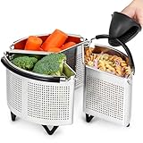 ecooe Cestello per Pasta Separata in Acciaio Inox, 3 Pezzi Cestelli Divisori per Pasta Individuali con Manici e Basi, Guanti in Silicone, Divisore per Cottura Pasta di Pasta, Verdure e Uova (19 cm)