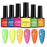 Smalto per gel crackle - manicure unica effetto crack, lacca ad unghie lucida ad alta gloss | Set di polacco gel di fluorescenza di 6, set di di finitura a divisione artistica, kit color un