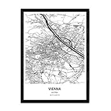 Nacnic Poster Mappa di Vienna - Austria. Fogli Città in Europa con Mari e fiumi, in Colore Nero. Formato A3