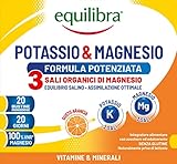 Equilibra Integratori Alimentari, Potassio e Magnesio 3 Formula Potenziata, Integratore Magnesio e Potassio per Reintegro Sali Minerali, Gusto Arancia, Senza Glutine e Senza Lattosio, 20 Bustine
