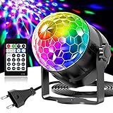 Gobikey Luci discoteca, 360° rotante con controllo musicale, palla da discoteca per feste con telecomando e cavo da 2 metri, 15 effetti luminosi RGBP, ideale per feste in casa, compleanni, festività