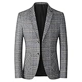 Beokeuioe Elegante giacca sportiva da uomo, slim fit, moderna, elegante e di lusso, per il tempo libero, da lavoro, con colletto alto, in lana, slim fit, con colletto rialzato, B grigio., XXXL