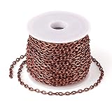 Rotolo da 10 m di catena rolò in ferro placcato rame rosso, con maglie piatte e ovali da 4 x 2,7 mm non saldate, per la creazione di collane, gioielli, accessori fai da te