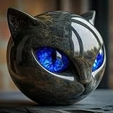 Renchey Scultura In Pietra Di Gatto Nero Di Lusso, Scultura In Resina Nera A Forma Di Testa Di Gatto, Carina Statua Che Guarisce Lo Stress Della Pietra, Per Casa, Ufficio