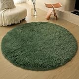 Swsen Tappeto rotondo per soggiorno, super morbido, tappetino shaggy, con fondo antiscivolo, moderno, lavabile, a pelo lungo, diametro 80 cm, colore verde scuro