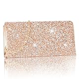 Larcenciel Pochette Donna Elegante, Borsetta Donna da Sera Scintillante in Strass Misti con Catena Staccabile, Borsa a Mano Oro Rosa Borsa Tracolla Moda per Matrimonio, Ballo, Festa, 20x5x10cm