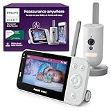 PHILIPS Avent Connected Baby Monitor con Wi-Fi, telecamera HD di alta qualità, visione notturna a infrarossi, rilevamento del pianto, audio bidirezionale, 12 ore di autonomia, modello SCD951/26