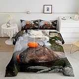 Capybara - Set di piumini per bambini e ragazzi, con motivo capybara, per gli amanti dei capybara, set di biancheria da letto con stampa germano reale, set di Trapunta per camera da letto