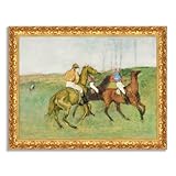 LuxHomeDecor Edgar Degas - Fantini a cavallo - Quadro stampa su tela effetto dipinto con cornice in legno oro classico - 120x95 cm
