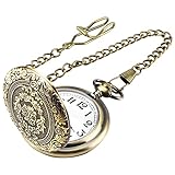 JSMTKJ Orologio da tasca al quarzo da Tasca Uomo numeri arabi con confezione regalo catena ideale come regalo per compleanno, anniversario, giorno di Natale, festa del papà (Bronzo)