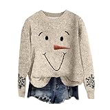 Maglione natalizio da donna con stampa a forma di pupazzo di neve, con stampa a forma di fiocco di neve, girocollo, felpa grossa per autunno inverno vestibilità ampia natalizia carino pullover top