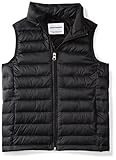 Amazon Essentials Gilet Imbottito con Cappuccio, Leggero E Resistente all'Acqua Bambini e Ragazzi, Nero, 6-7 Anni