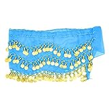 Skyzone Cintura di Danza del Ventre con 128 Monete, Sciarpe e Gonna Blu