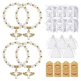 Sonhomay Set di 80 bomboniere per battesimo, 20 braccialetti rosario con croce d'angelo, 20 scatole, 20 sacchetti in organza, 20 etichette per baby shower, matrimoni, bomboniere, forniture per