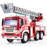 HERSITY Camion Pompieri Giocattolo Grande, Giochi Vigili del Fuoco con Luci e Suoni, Scala Retrattile, 1/16 Camioncino con Macchinine per Bambini Maschio 3 4 5 Anni