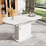 Gelukueub Tavolo da pranzo ovale allungabile, lunghezza 110/130 x larghezza 70 x altezza 75 cm, con vano portaoggetti, tavolo da caffè e tempo libero, moderno minimalista e salvaspazio (bianco+argento