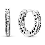 PANDORA Signature Orecchini a cerchio con pavé con cuori in argento Sterling