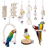 9 Pezzi Giochi per Uccelli Pappagalli,Giocattoli Pappagallo,Giocattolo da Masticare per Pappagallo Naturale,Legno Altalena Giochi per Pappagalli,Giocattolo per Pappagalli Inseparabili Parrocchetti Ara