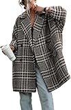 Cappotto Doppiopetto Oversize con Risvolto da Donna Giacca Scozzese Spessa Invernale alla Moda Giacca in Tweed Calda Elegante Casual da Lavoro (Beige,L)