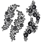 GORGECRAFT 2 Paia di Fiori Neri Toppe per Indumento Applique Ricamo Abito Da Sposa Fai Da Te Accessori di Abbigliamento per Cucire (Nero D)