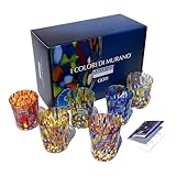 MAZZEGA ART & DESIGN - 6 Bicchieri Tumbler Classic in Vetro Soffiati e Lavorati a Mano con Murrine di Murano, linea “I Colori di Murano” 350 ml. Made in Italy (MIX+BOX, 6)