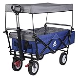 WOLTU Carrello da Giardino Pieghevole con Tetto Carrello da Trasporto a Mano Rimorchio con 4 Ruote Portata 80 kg, Blu