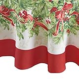 Elrene Home Fashions Holly Traditions - Tovaglia in tessuto, ovale, 152,4 x 213,4 cm