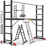 Masko® Ponteggi Telaio in alluminio Struttura Scala da ponteggio, Piattaforma lavoro | Caricabile fino a 150 KG | Rivestimento antiscivolo | | Testato GS (EN 131)