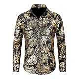 Allthemen Camicia da Uomo in Jacquard Camicia a Maniche Lunghe Paisley Regular Fit Camicia Casual Oro M