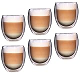 Feelino Set da 6 Tazze Cappuccino, Bicchieri Caffe Vetro Borosilicato 400ml, Tazze Vetro Doppia Parete per Caffè Macchiato, Ice Cofffee