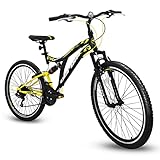 GERONI FXC100 26'' Pollici Bicicletta Bici MTB Mountain Bike BIAMMORTIZZATA Cambio 21 Velocita' Freni V-Brake (Giallo)