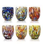 MAZZEGA ART & DESIGN - 6 Bicchieri da Acqua Classic in Vetro Soffiati e Lavorati a Mano con Murrine di Murano, linea “I Colori di Murano” 320 ml. Made in Italy (MIX, 6)