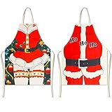 HOWAF 2 Grembiuli Natale in Lino per Donna Uomo Grembiuli da Cucina Natale, Grembiule Natale Sexy per Babbo Natale per Adulti Cena in Famiglia Divertente Cucina Barbecue Decorazione Vestito Natale