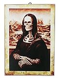 KUSTOM ART Quadro Stile Vintage Gioconda Monnalisa Teschio Scheletro da Collezione Stampa Laser su Legno 25X18 CM. Idea Regalo