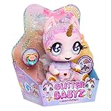 Glitter Babyz MGA Unicorn Baby Bambolina - JEWELS DAYDREAMER - Cambia colore, capelli viola glitterati, maglietta «Magic», pannolino, flacone di shampoo e ciuccio - Età: 3+ anni