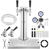 VEVOR Kit Spillatore Birra a Doppio Rubinetto, Dispenser Torre Birra per Fusti in Acciaio Inossidabile con Regolatore W21.8 Doppio Manometro e Accoppiatore Fusti S-System
