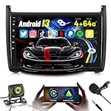 8 Core 4G+64G Android 13 Autoradio per VW Volkswagen Polo 2008-2020, Wireless Carplay e Android Auto 9 Pollici 2 Din Touchscreen Auto Stereo con WIFI/GPS/Bluetooth 5.0/32 EQ DSP/FM RDS