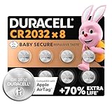 Duracell Batterie a moneta al litio 3V CR2032 (8 pz.) - Fino a +70% di durata - Tecnologia Baby Secure - Per Apple AirTag, chiavi auto, dispositivi domestici, sportivi e medici - A prova di bimbo