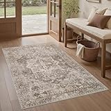 SIXHOME Tappeto moderno a pelo corto Tappeto per soggiorno, lavabile in lavatrice per camera da letto stile vintage effetto invecchiato(marrone,150 * 80cm)