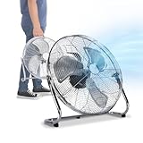 Avilia Ventilatore da Pavimento 70W Cromato con Ventole e Struttura in Metallo - 3 Velocità Regolabili per Ogni Esigenza - Ideale per RInfrescarsi in Giornate Calde - 19x18x40cm