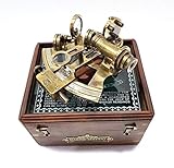 Antico Marittimo Nautico Sestante Telescopio Vintage Marine Astrolabe Ship's Strumenti con Scatola di Legno