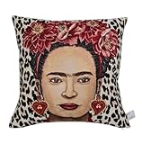 Generico Federa Cuscino in Gobelin, Motivo artistico, Frida animalier, Leopardato, Lurex oro, dimensione 45x45cm