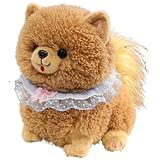 KUKUShining Peluche Pomerania, Morbido Coccoloso Bambola Con Fiocco Sciarpa Cane Di Peluche Regalo For Bambini Ragazze Ragazzi(Brown,25cm/9.8in)