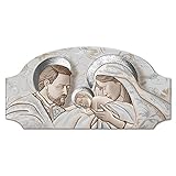 Lupia - Quadro Capezzale Sacra Famiglia The Kiss Ceramic Mix Fashion Table, Stile Moderno e Classico, Artigianale Made in Italy, 50x100 cm, Legno