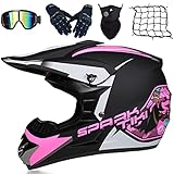 Casco Motocross Bambino Set, Casco da Cross, Casco Integrale da MTB Adulti E Bambini, Caschi Bicicletta Downhill MX Enduro con Occhiali Guanti Mask Rete Del Casco (S-XL, 52-59CM)
